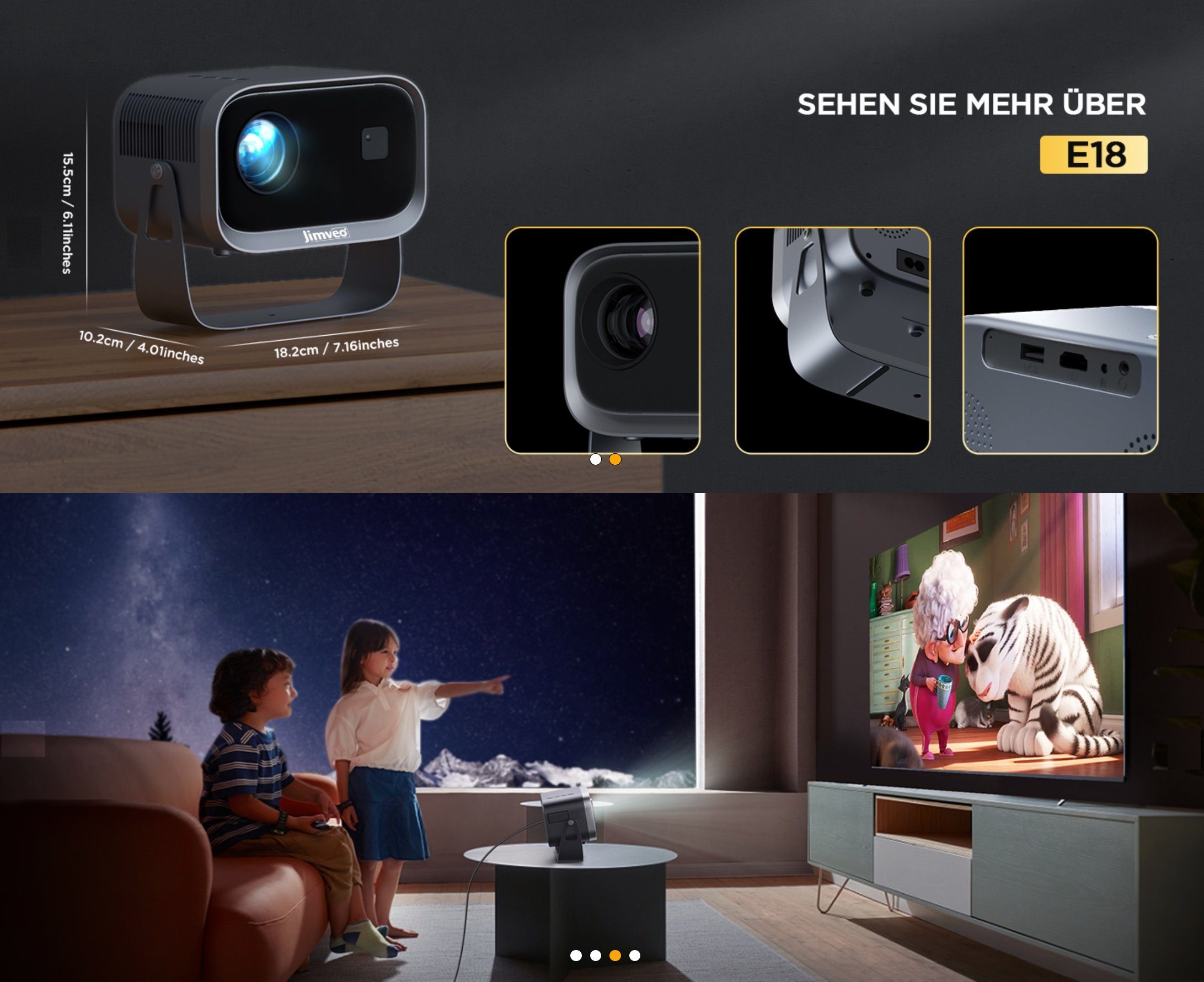 JUNG Mini Tragbarer Beamer Trapezkorrektur 4K 200 ANSI Smart Projektor WiFi Mini-Beamer (12000:1, 1920 x 1080 px, 4k Heim Kino Full HD Smart Heimkino Bluetooth Tragbar Mobil Minibeamer)