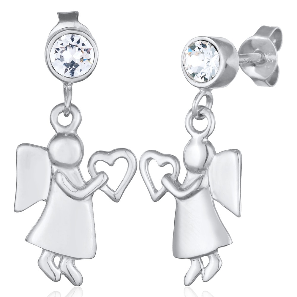 Elli Elli Boucles d'Oreilles Femmes pendentif d'oreilles cœur ange avec cristaux en ar Boucles d'oreilles