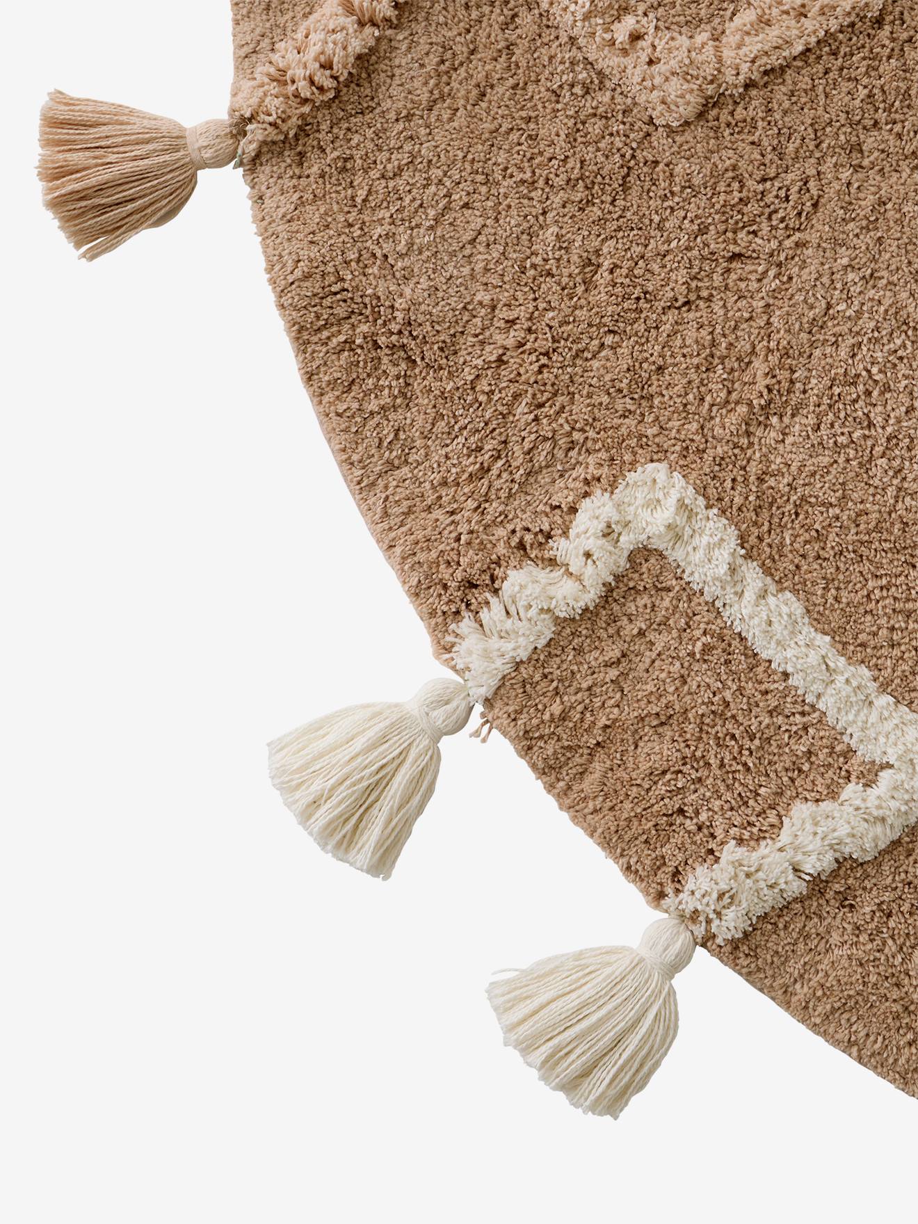 Vertbaudet Runder Kinderzimmer Teppich mit Pompons, Berber-Stil - beige