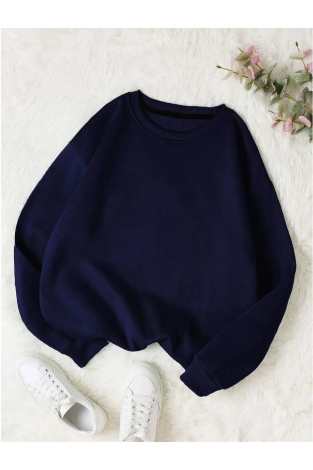 Know  Marineblaues, einfarbiges Damen-Sweatshirt mit Rundhalsausschnitt