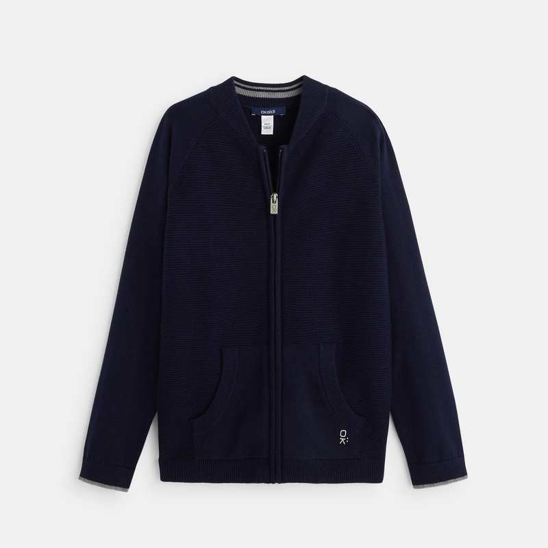 Gilet teddy zippé en maille fine bleu garçon