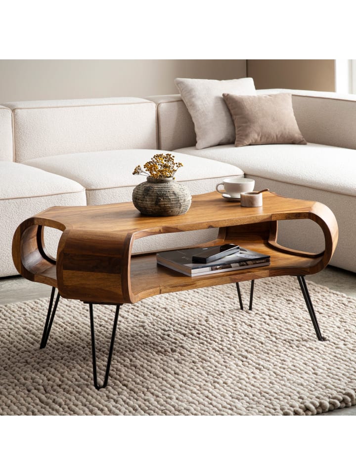 KADIMA DESIGN Couchtisch 100x60x47 cm Massivholz Metall Sofatisch, Design günstig kaufen onesize