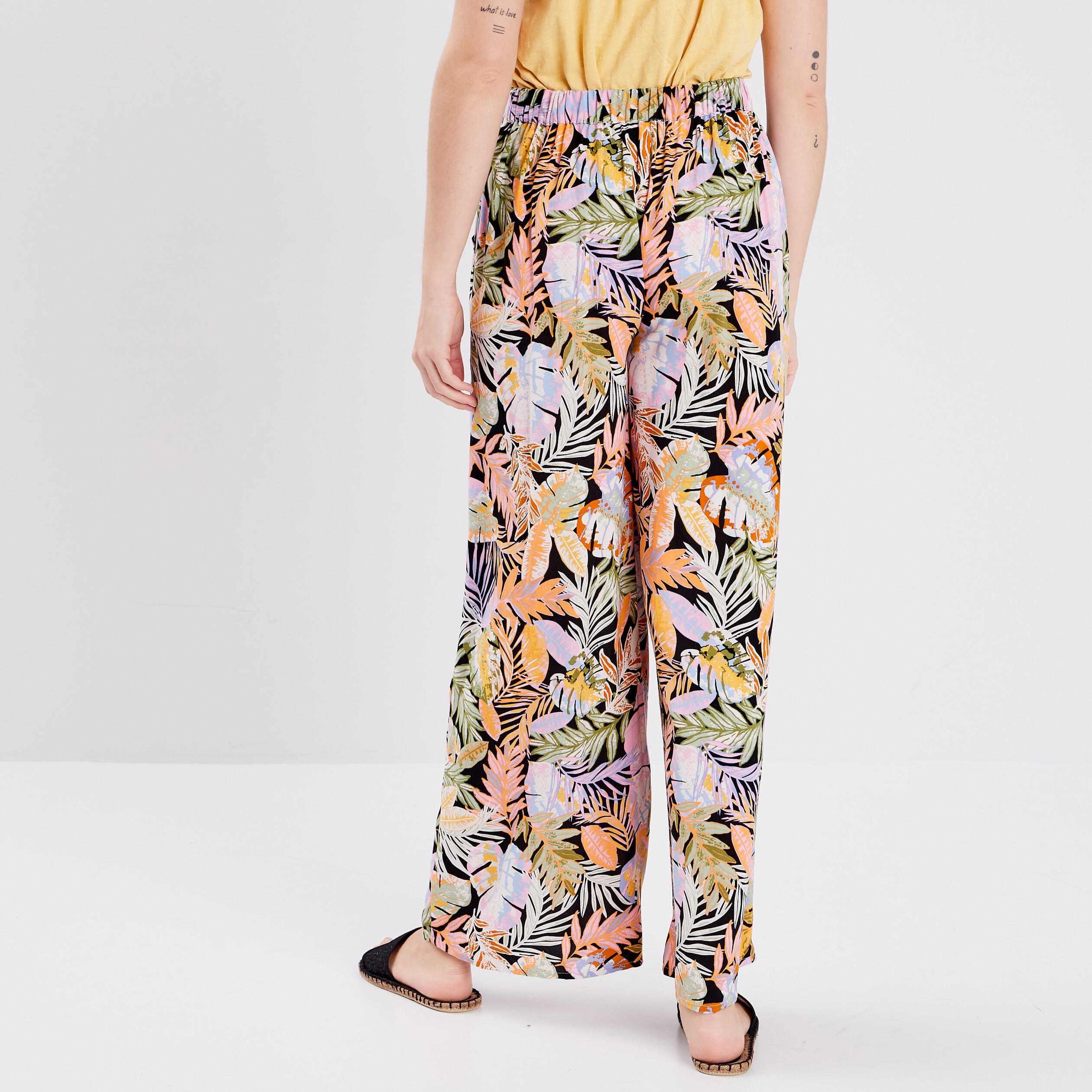 Pantalon wide leg fluide noir femme | La Halle