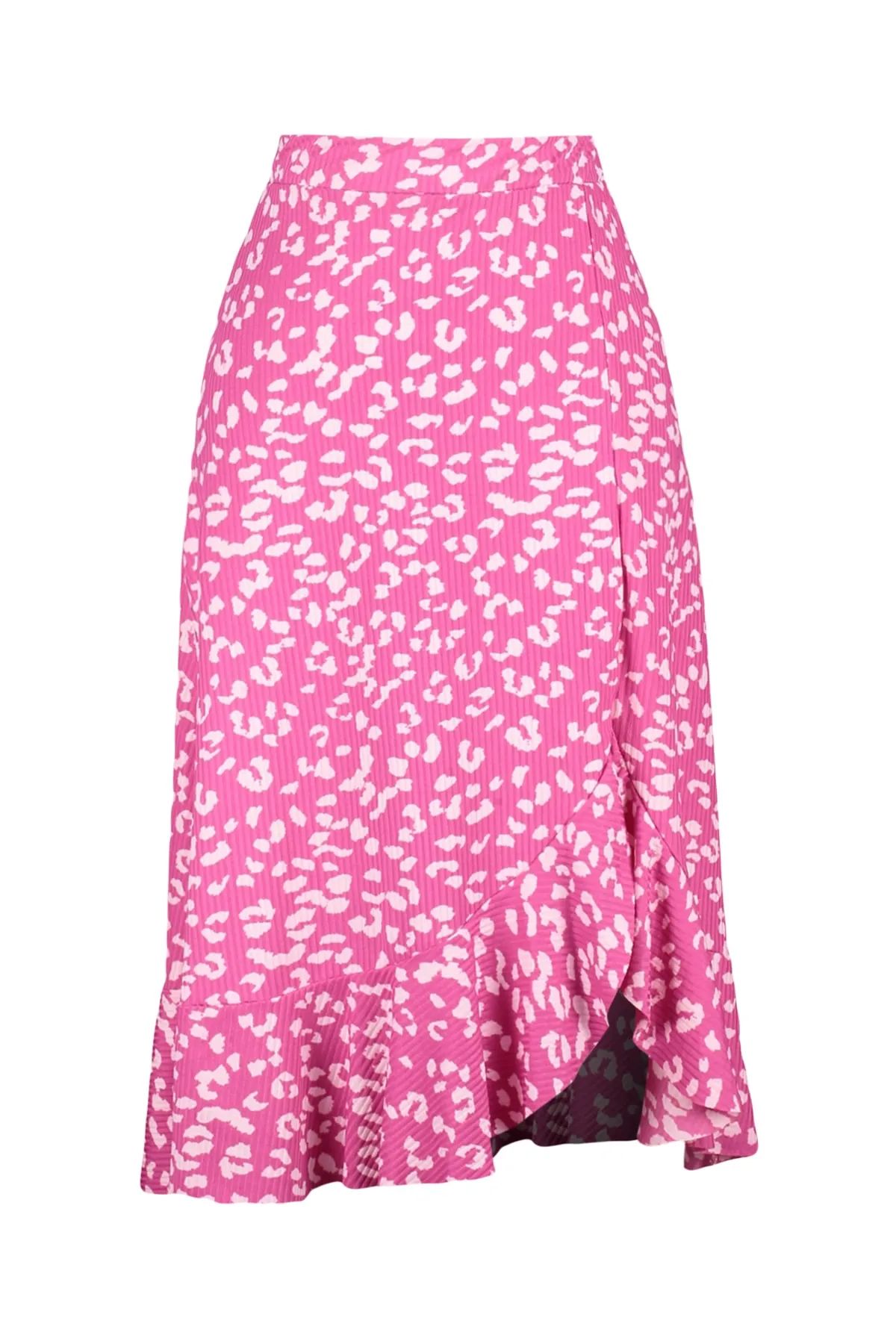 Trendyol Collection  Fuchsia bedruckter Midi-Stretch-Strickrock mit hoher Taille, Raffung und Volant TWOSS21ET0029