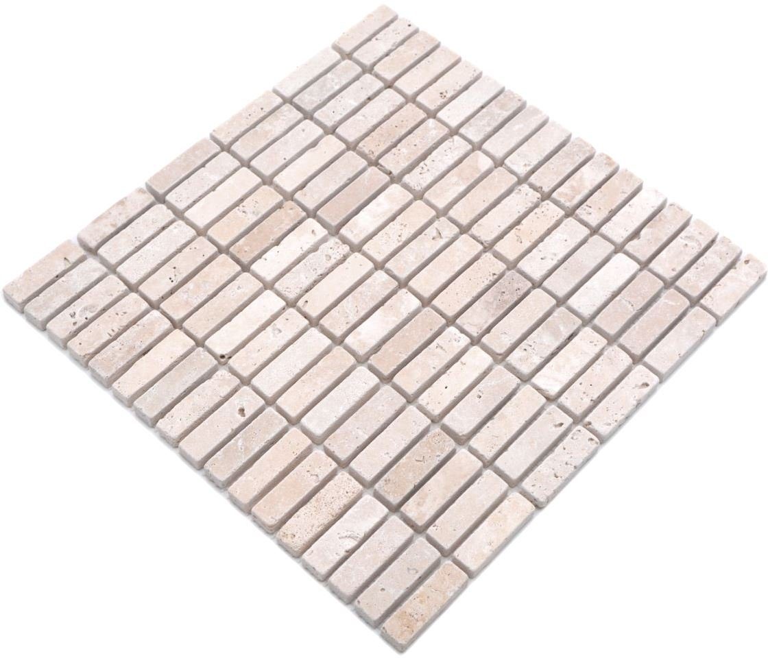 Mosani Mosaikfliesen Travertin Terrasse Wand Boden Naturstein beige creme Küche Bad