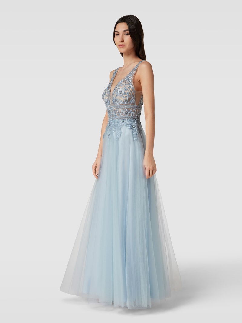 Abendkleid mit floraler Spitze in hellblau