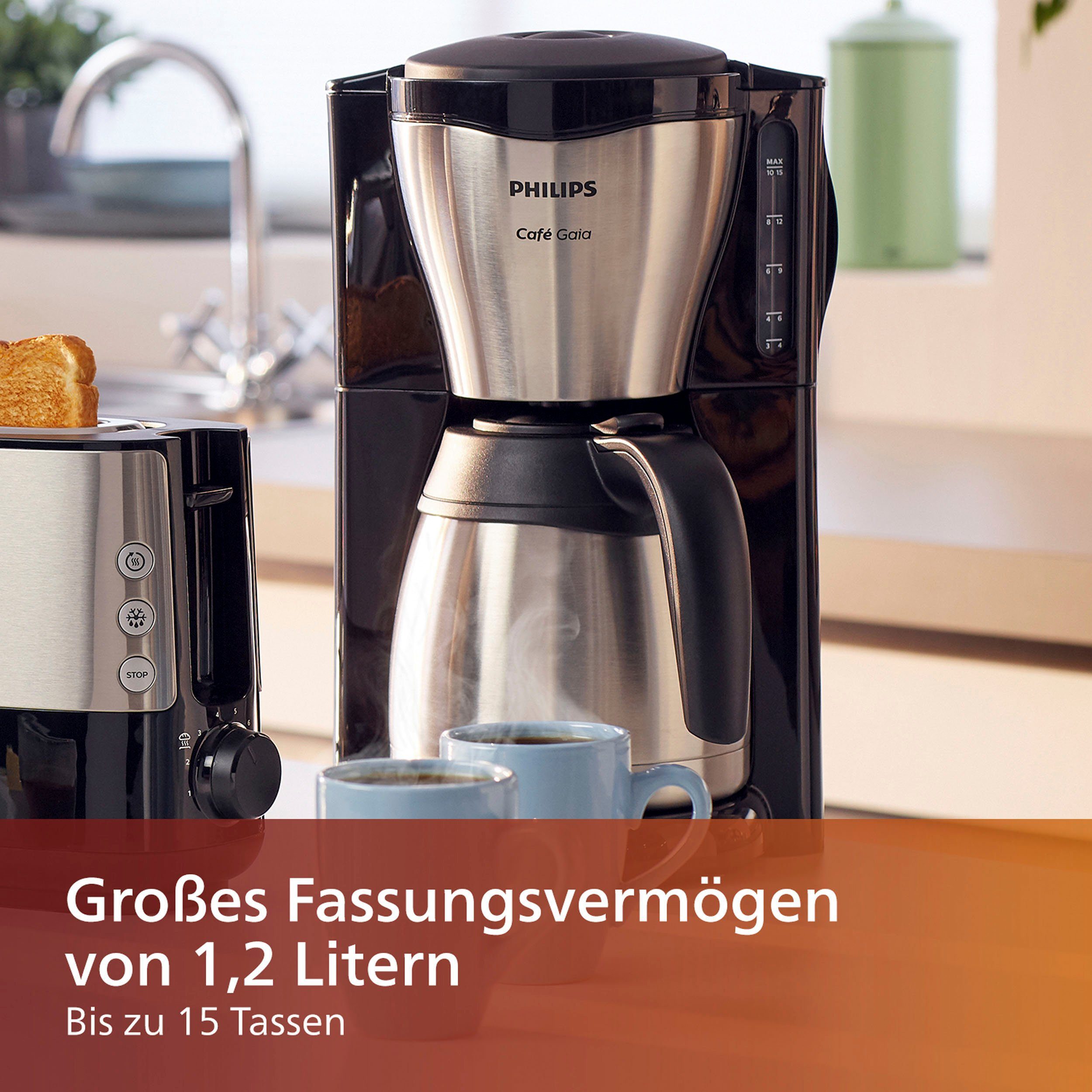 Philips Filterkaffeemaschine HD7546/20, 1,2l Kaffeekanne, 1x4, mit Thermokanne, Tropfstopp und Abschaltfunktion