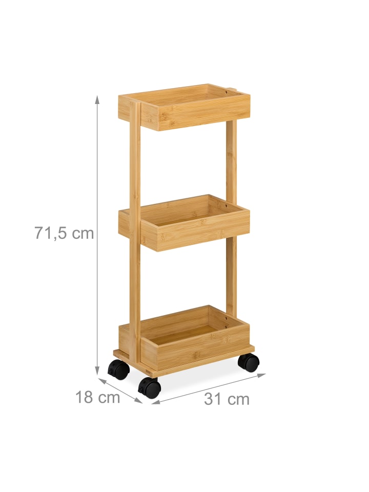 relaxdays Bambus-Rollwagen in Natur - (B)31 x (H)71,5 x (T)18 cm günstig kaufen onesize