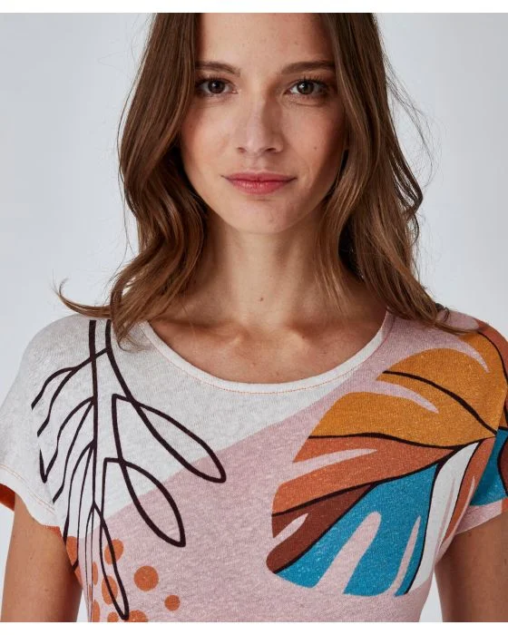 Tee-shirt imprimé mélange lin