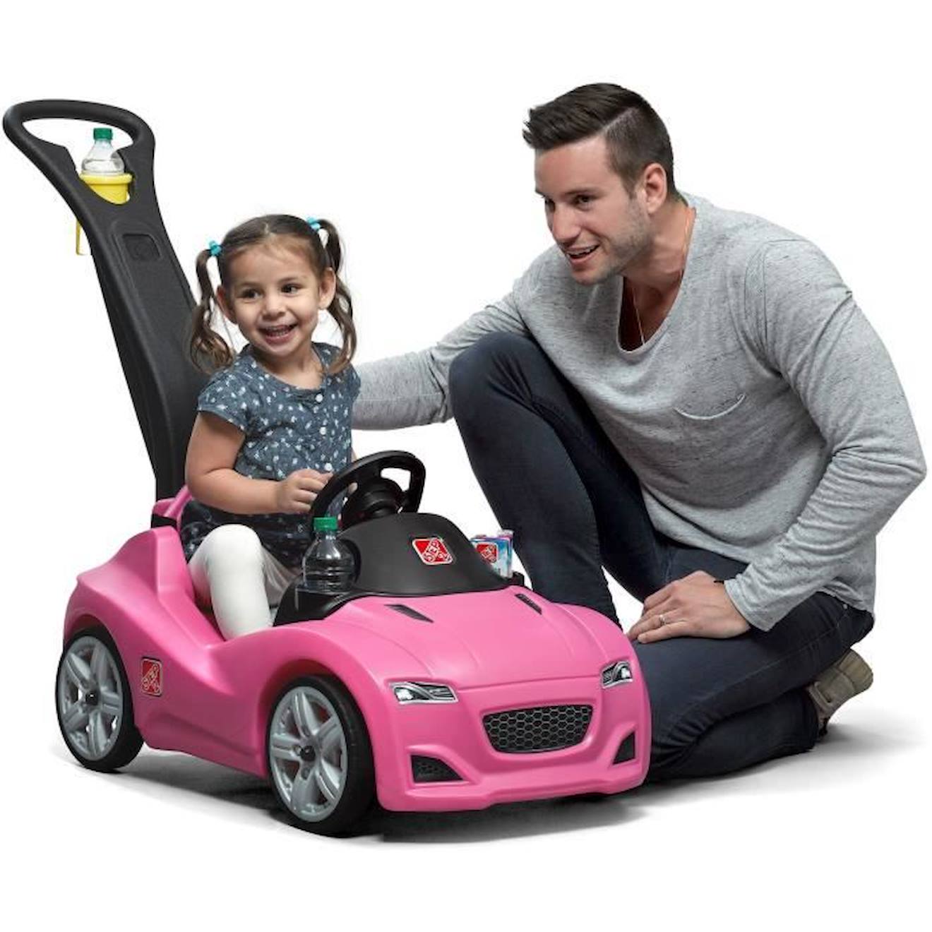 Step2 Push Whisper Ride Voiture Enfant Porteur Auto en rose | Véhicule Jouet avec barre de poussée pour Enfants dès 1.5 ans rose