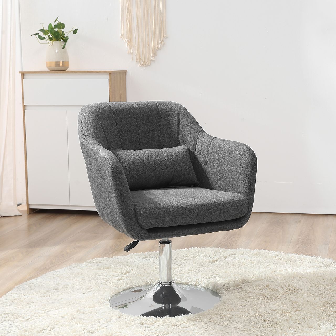 HOMCOM Arbeitshocker Drehhocker Drehstuhl Bürostuhl höhenverstellbar, leinenartiges Polyester, Stahl, Dunkelgrau, 57 x 57 x 77,5-87 cm