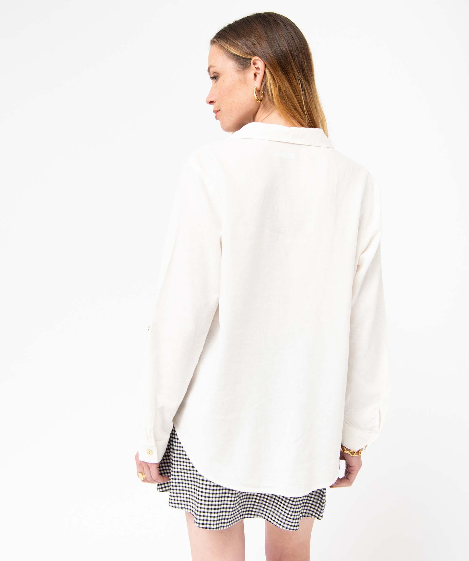 Chemise femme avec col boutonné contenant du lin ecru | GEMO
