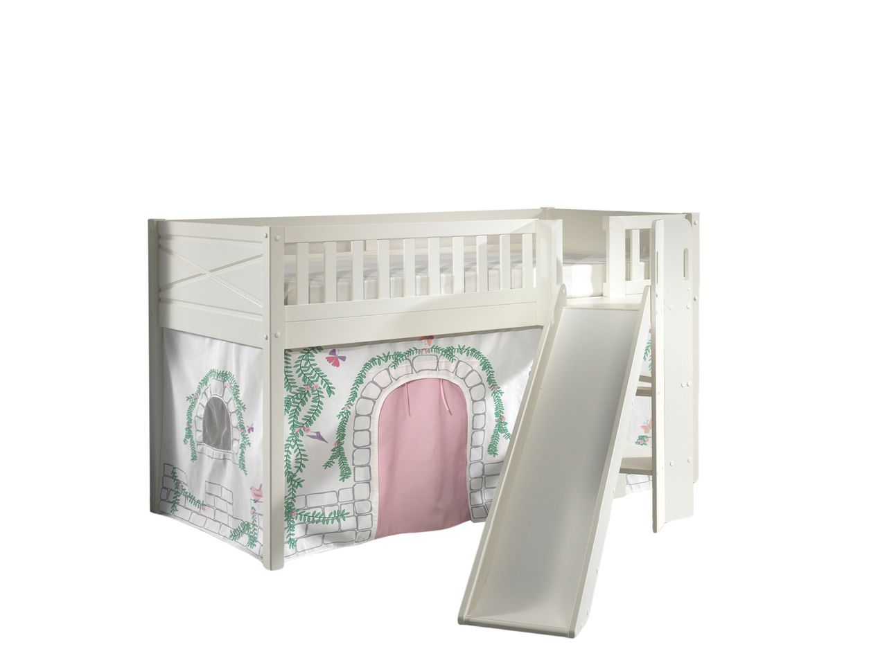 VIPACK Spielbett SCOTT, LF 90 x 200 cm, mit Rolllattenrost, Rutsche, Leiter und Textilset Vorhang 
