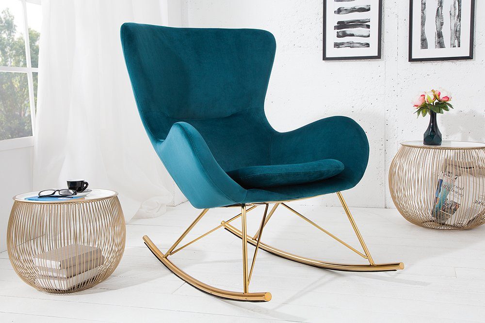 riess-ambiente Schaukelstuhl SCANDINAVIA SWING türkis / gold, Wohnzimmer · Samt · Metall · mit Sitzkissen