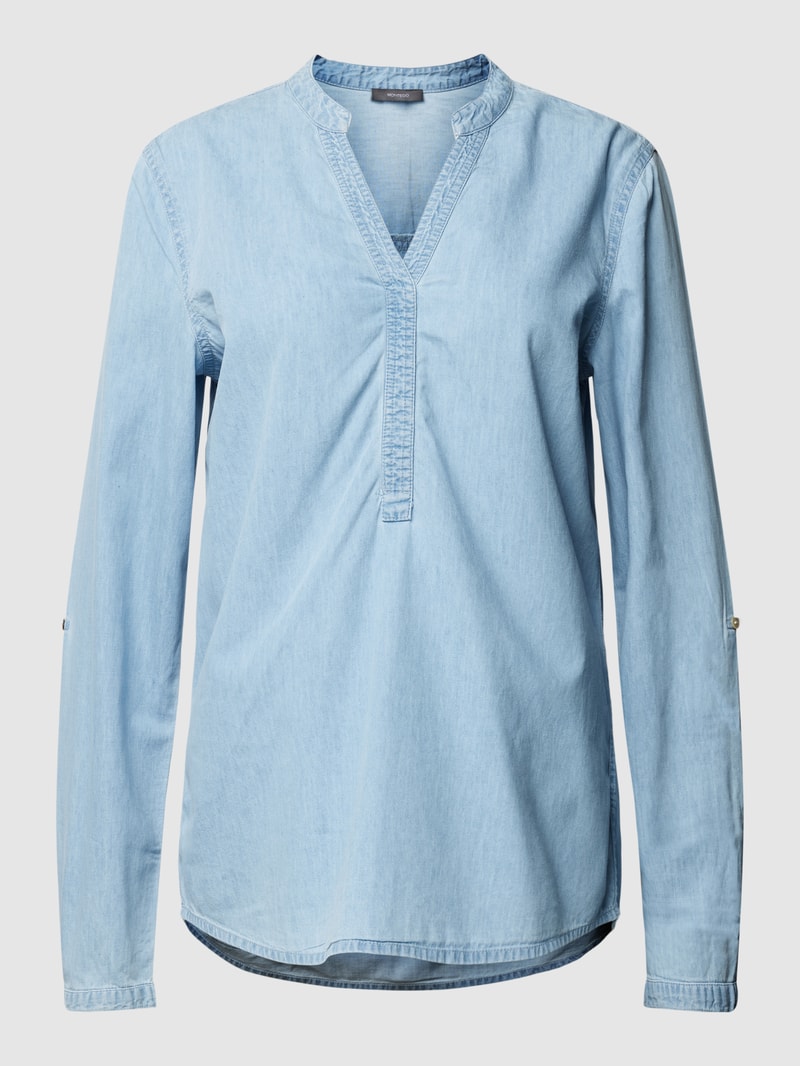 Jeansbluse mit V-Ausschnitt Modell 'Tencel' in hellblau