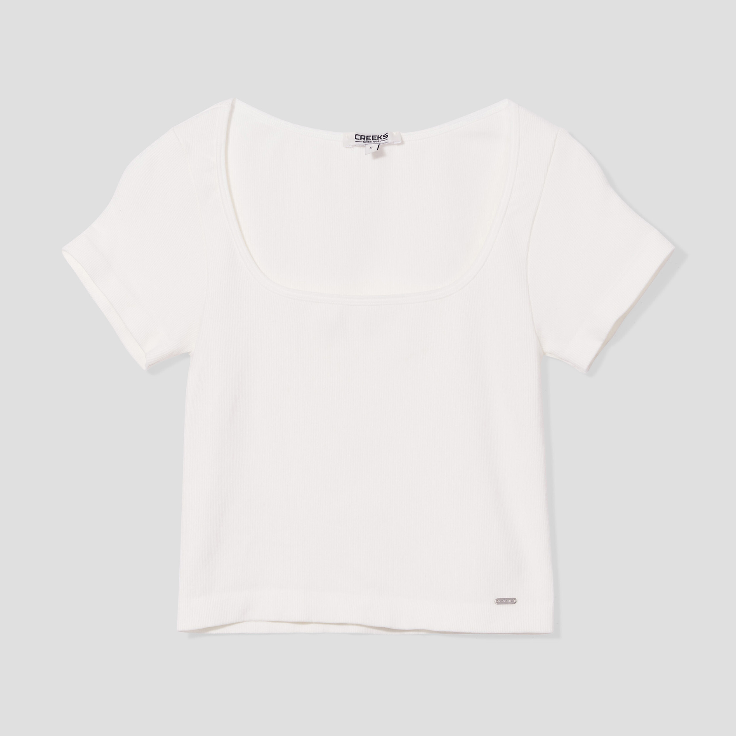 T-shirt cropped encolure carrée Creeks blanc femme | La Halle