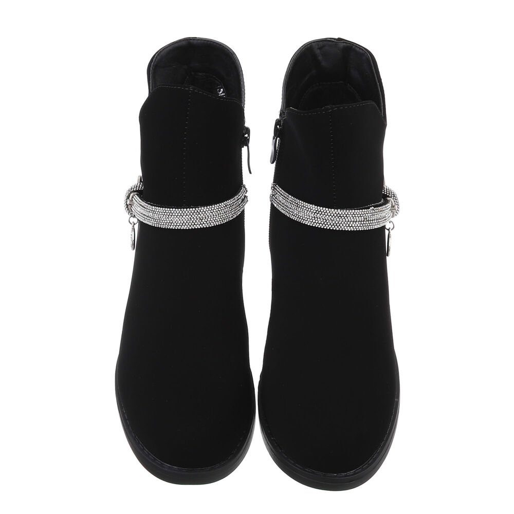 Ital-Design Damen Elegant Stiefelette Blockabsatz Flache Stiefeletten in Schwarz