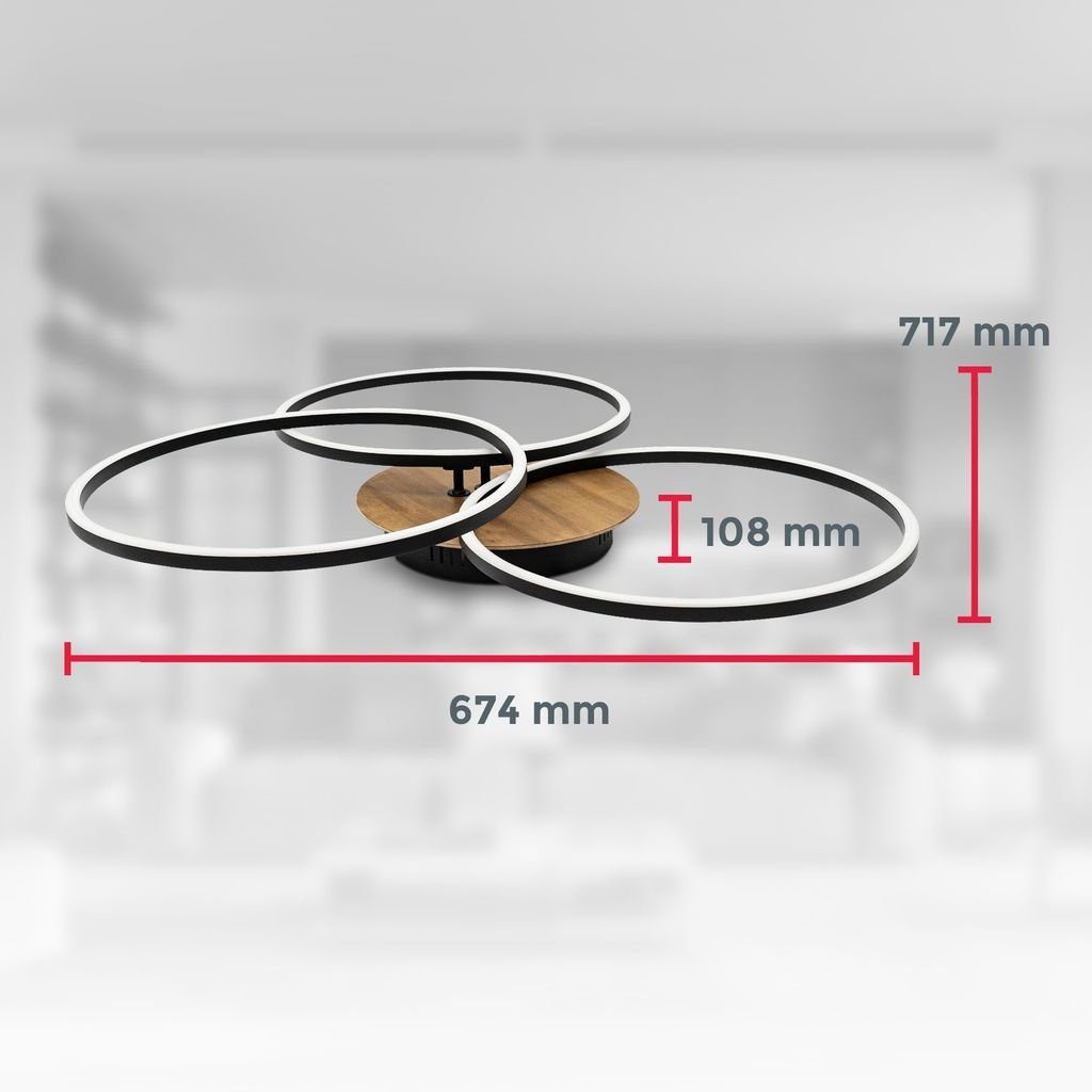 B.K.Licht Deckenleuchte LED-FRAME Deckenlampe dimmbar ultra-flach Holz & schwarz matt BKL1528, Dimmfunktion, LED fest integriert, CCT Farbwechsler - Kaltweiß / Neutralweiß / Warmweiß, 3000-6500K Wohnzimmer-Leuchte 40W 4400lm Fernbedienung Timer Memor