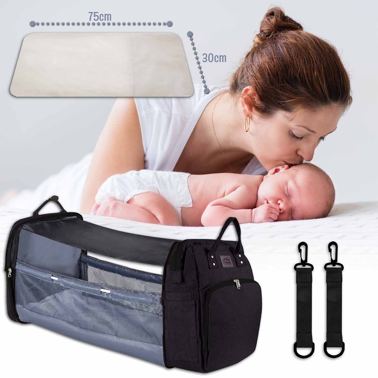all Kids United Wickelrucksack Babytasche mit Kinderbett (Set, Baby-Rucksack, Wickelauflage, integriertem Babybett, Kinderwagen-Haken)