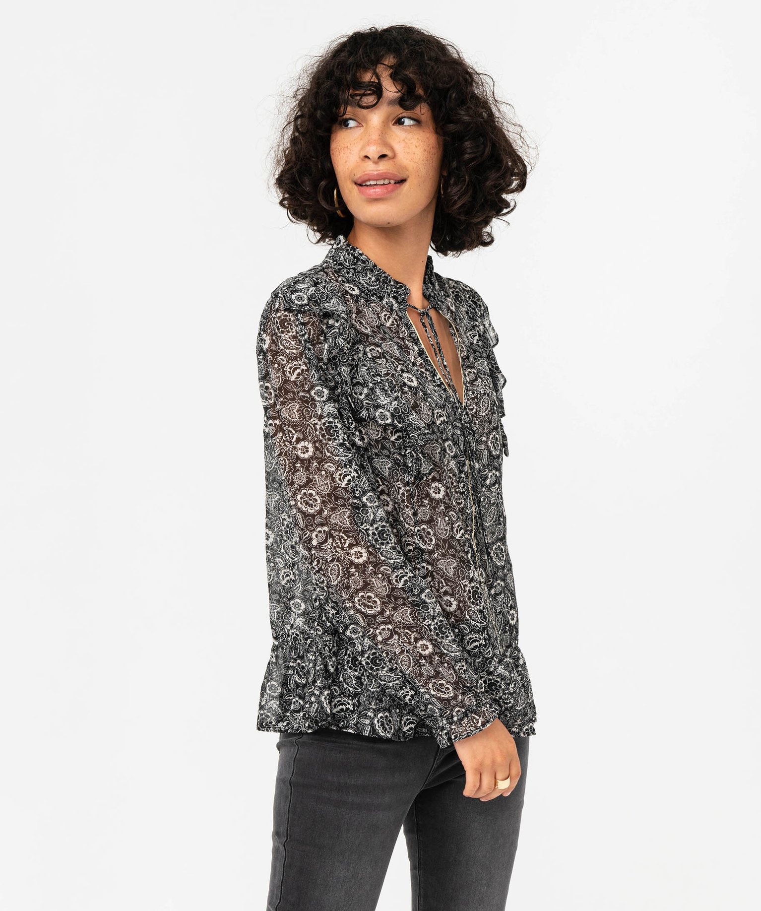 Blouse à manches longues à motifs fleuris femme imprime | GEMO