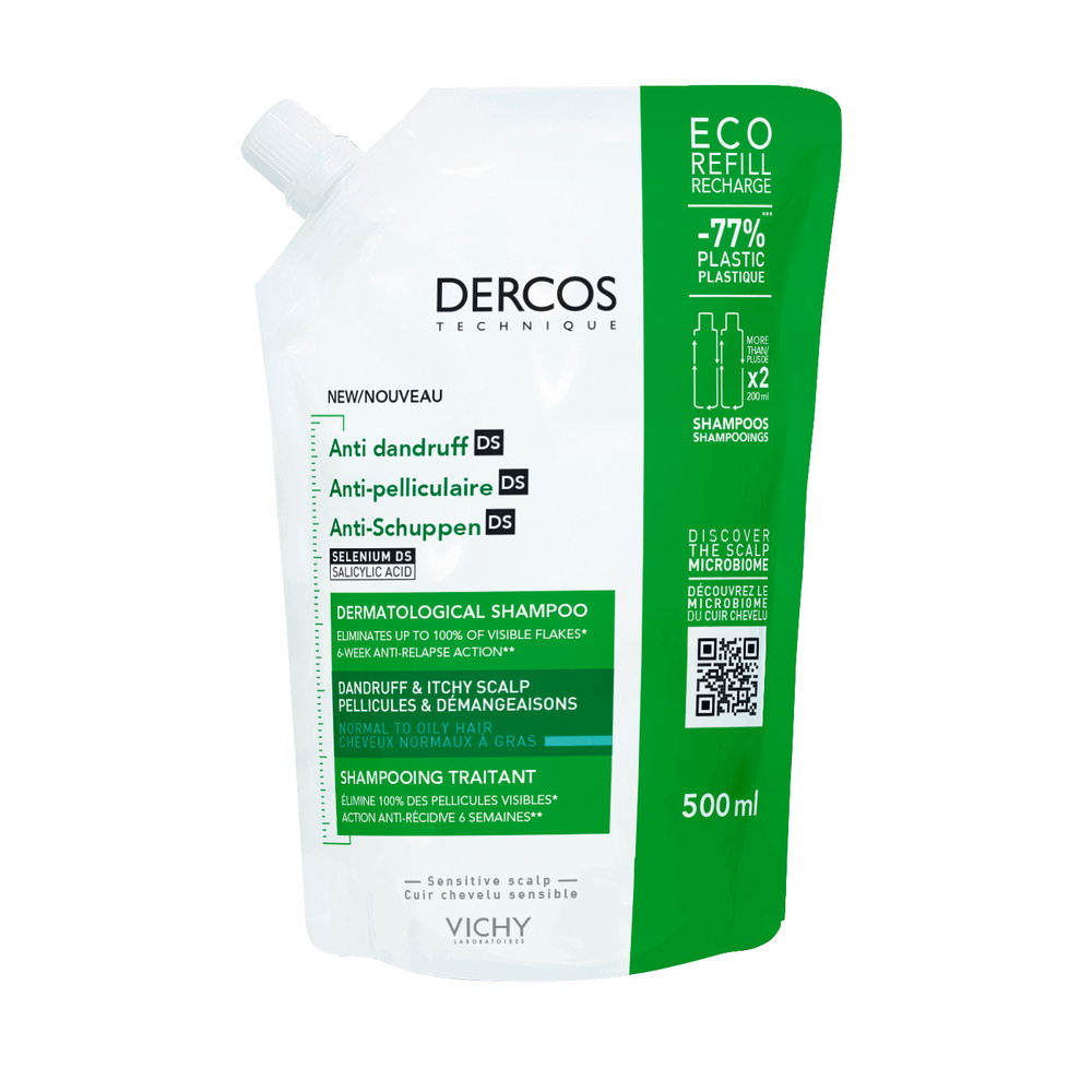 Vichy Dercos Technique Shampooing pellicules & démangeaisons cheveux normaux à gras en éco-recharge