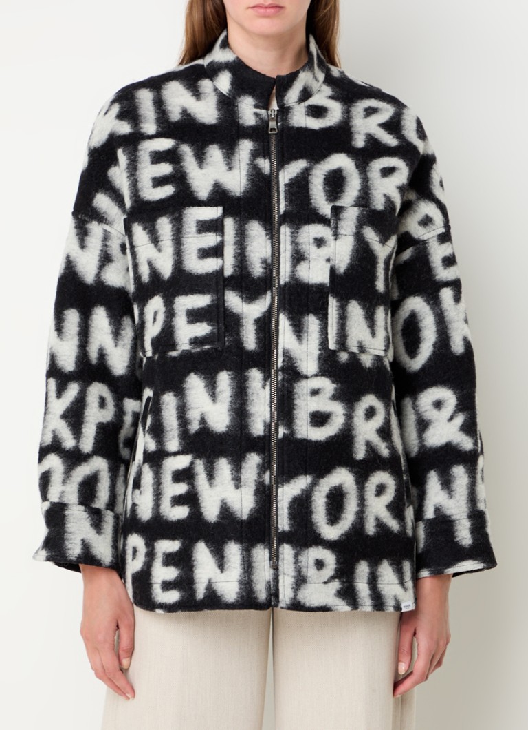 Penn & Ink wool blend coat with print and side pockets