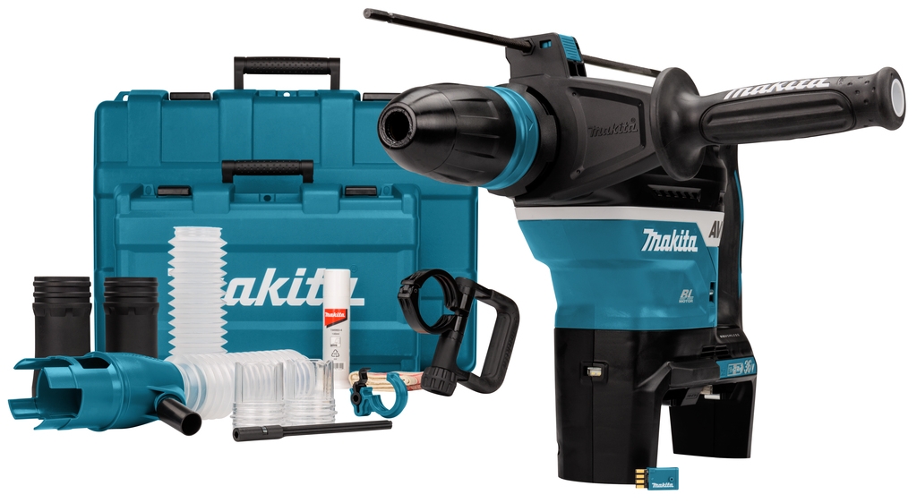 Ciocan combinat Makita DHR400ZUN1 2 x 18V fără baterii și încărcător SDS-Max cu transmițător AWS și set de extracție a prafului