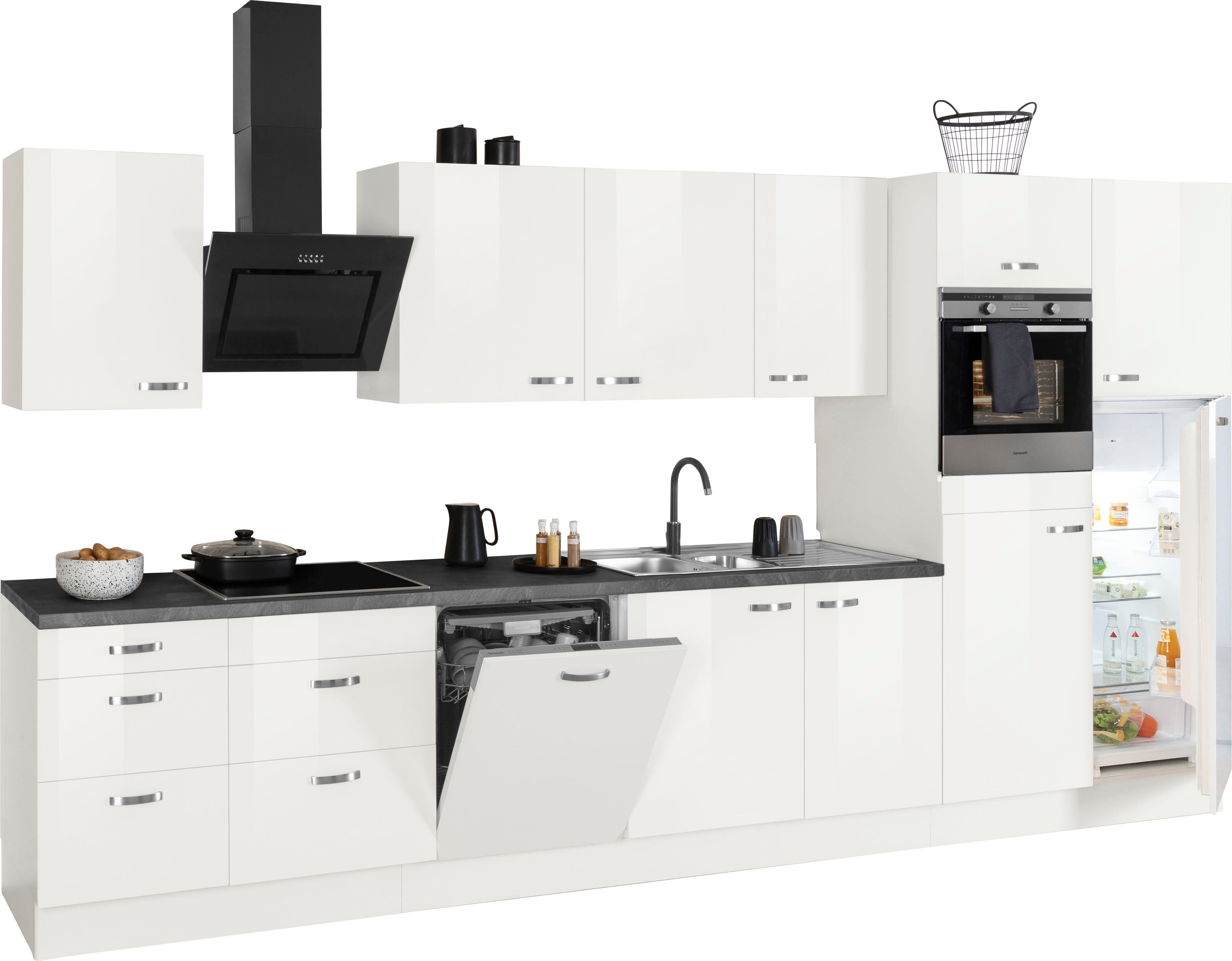 OPTIFIT Küchenzeile Cara, Breite 400 cm, mit HANSEATIC-E-Geräten, Induktions-Kochfeld, Soft-Close-Funktion