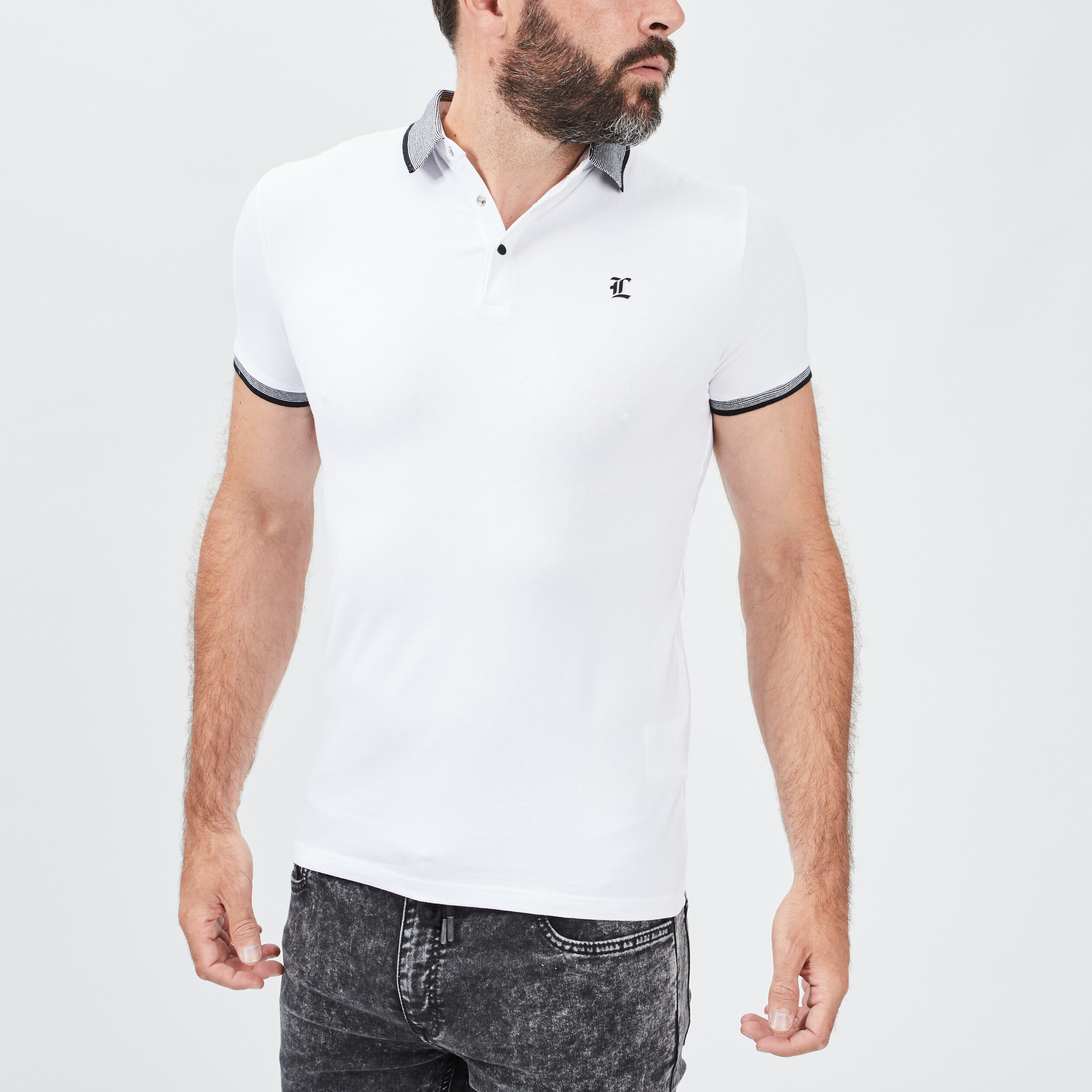 Polo ajusté manches courtes blanc homme | La Halle