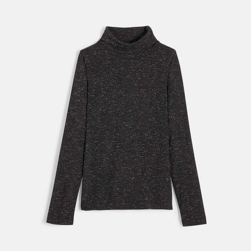 T-shirt col roulé chiné irisé noir fille