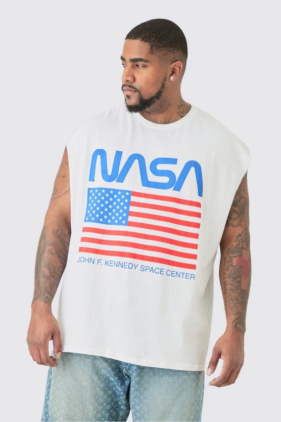 Plus weißes Tanktop mit Nasa-Print