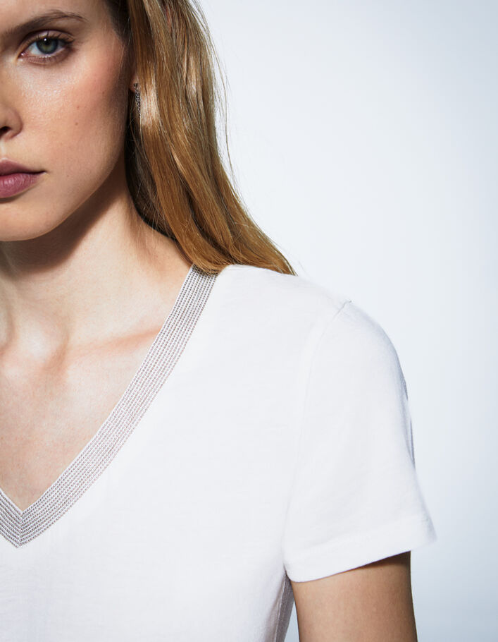 Tee-shirt manches courtes coton modal encolure bijoux femme