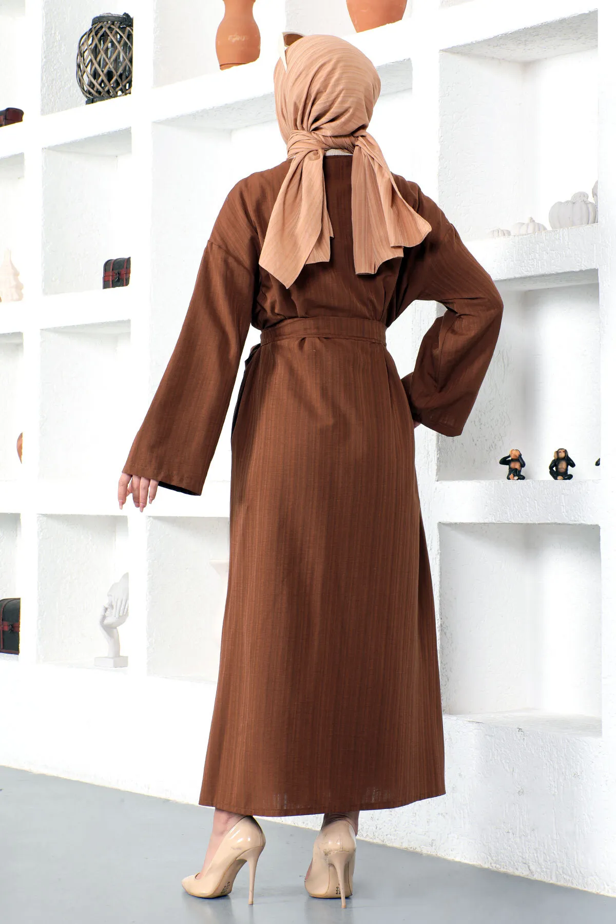Tesettür Dünyası  Abaya mit Gürtel Tsd230203 Braun