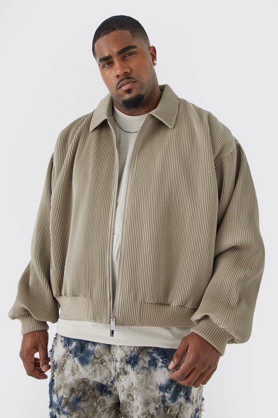 Plus kastige Harrington-Jacke aus Kunstleder