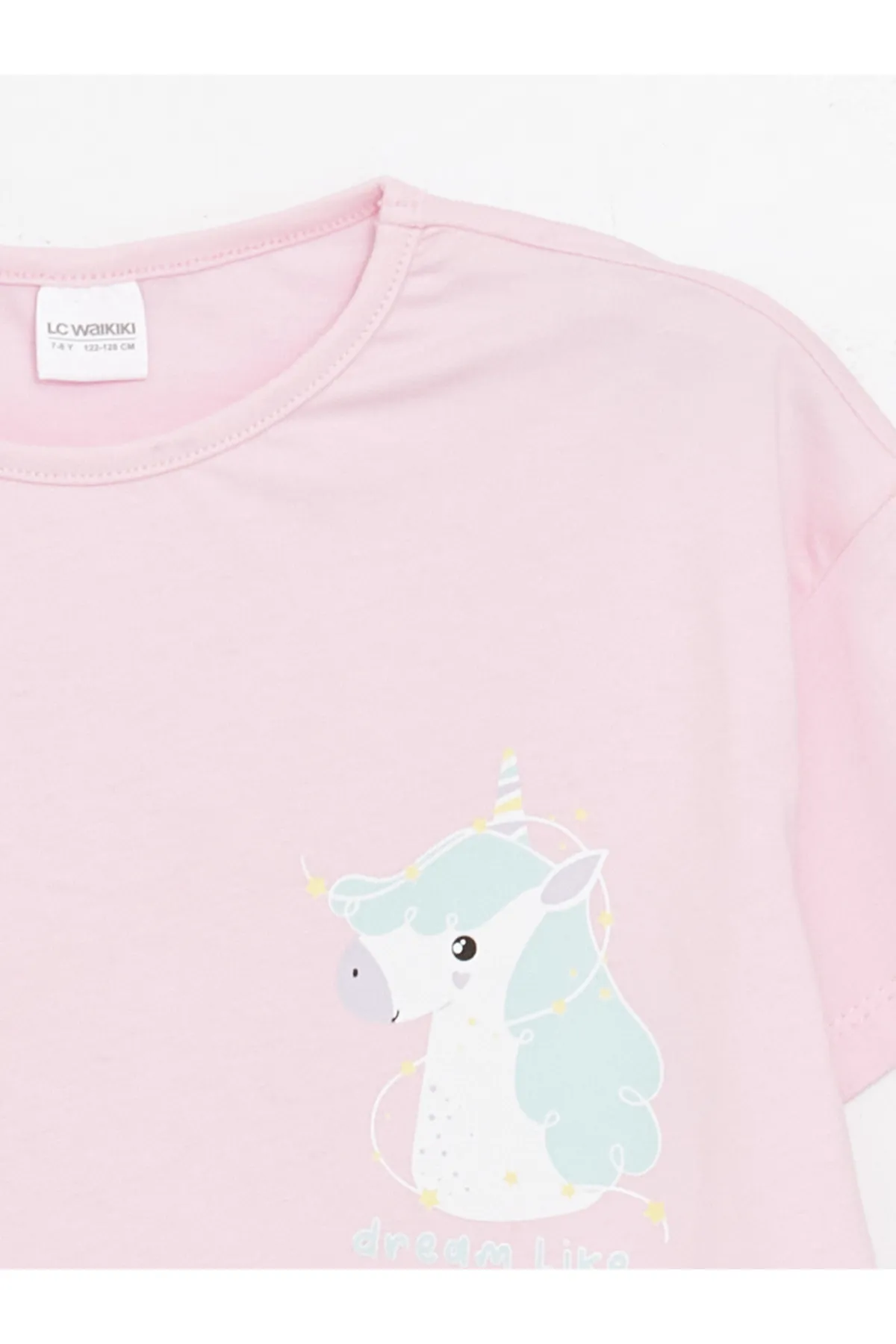 LC Waikiki  Bedrucktes Kurzarm-Pyjama-Set für Mädchen mit Rundhalsausschnitt