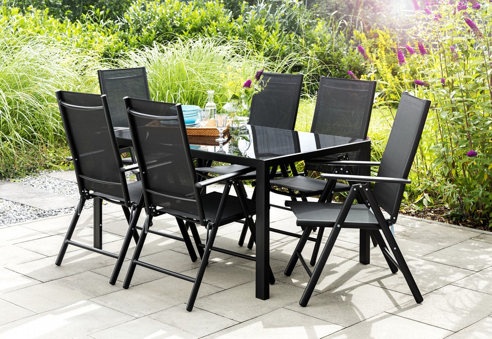 HC Garten & Freizeit Glastischset Aluminium-Sitzgruppe 7tlg. - Anthrazit