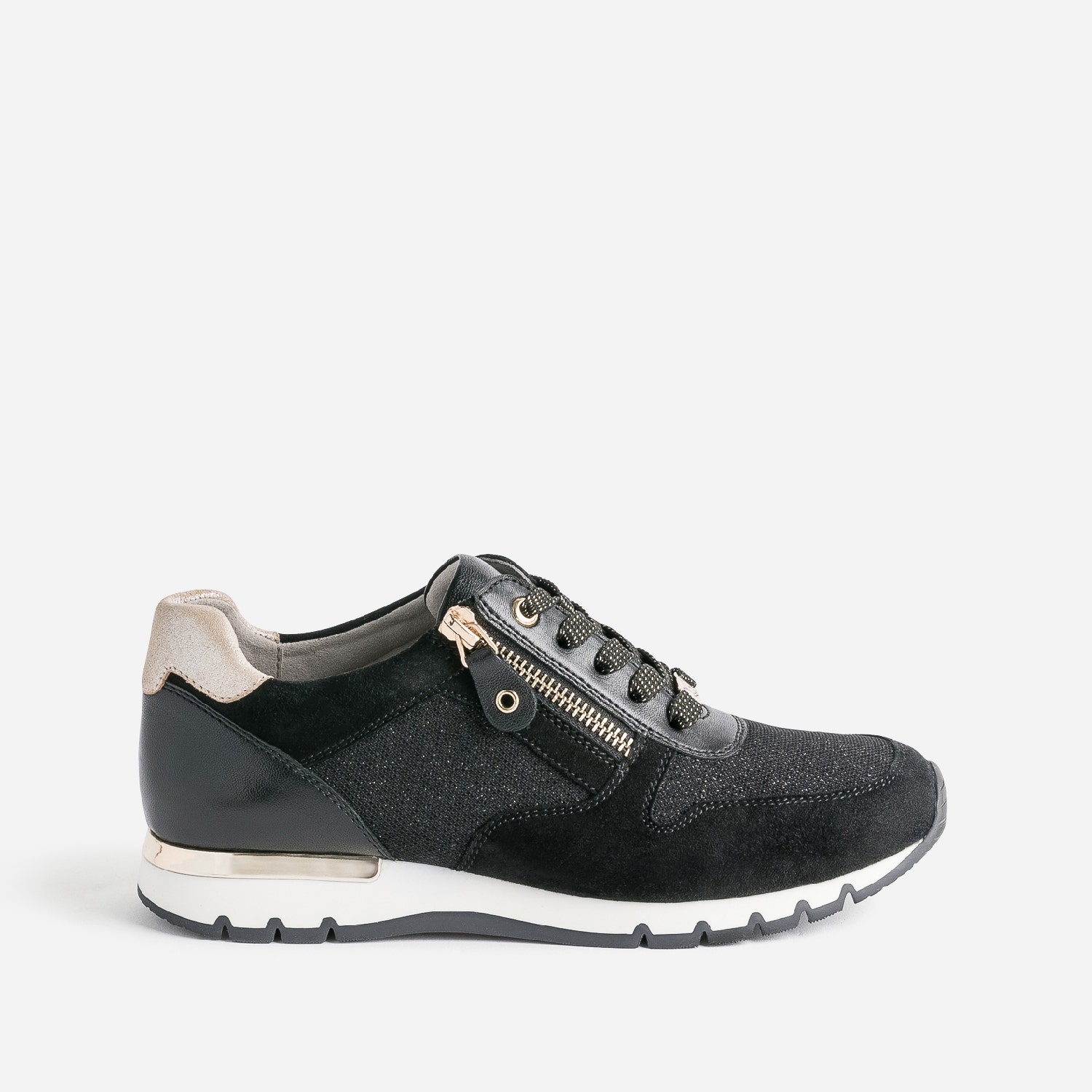 Tennis CAPRICE noire en cuir et textile pailleté