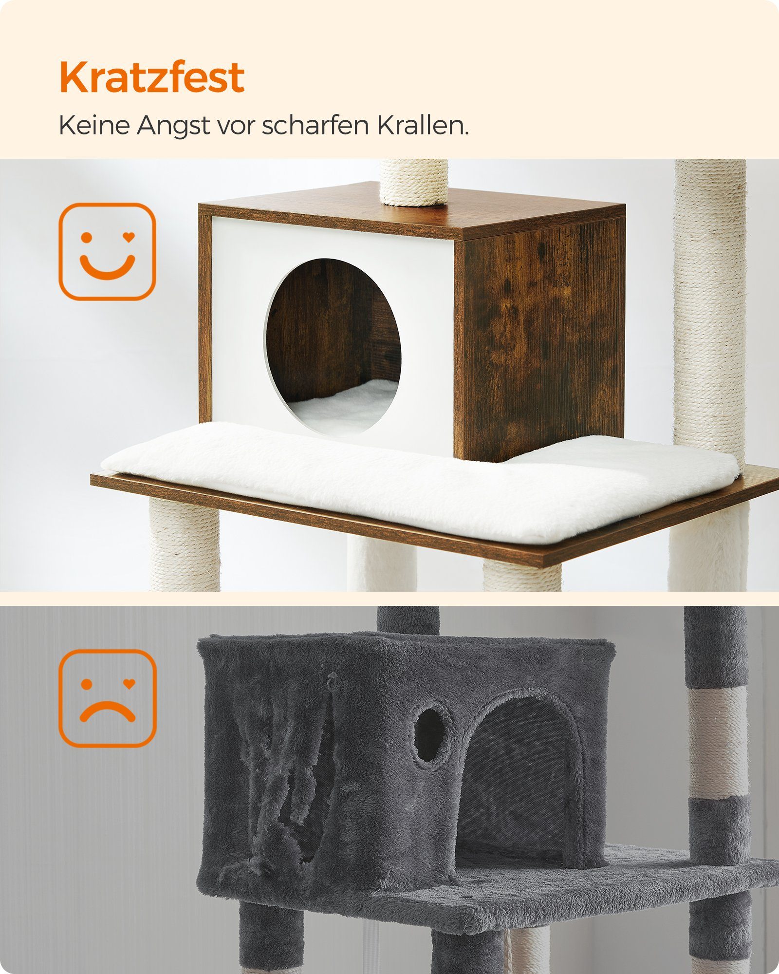 FEANDREA Kratzbaum, Katzenmöbel, 500 g/m² Plüsch, rustikalen Oberfläche