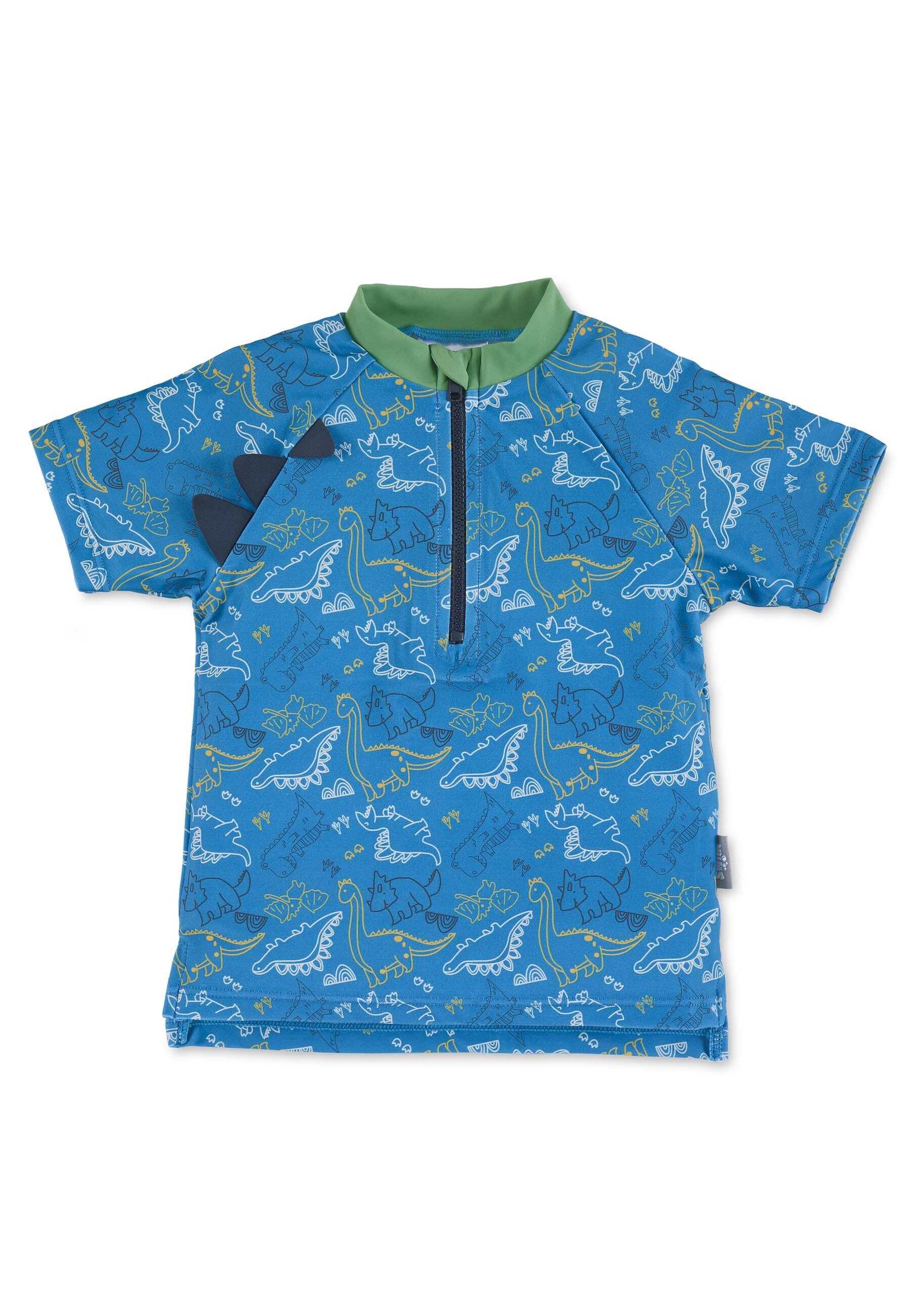 Kurzarm-Schwimmshirt Blau mit allover Dino Muster
