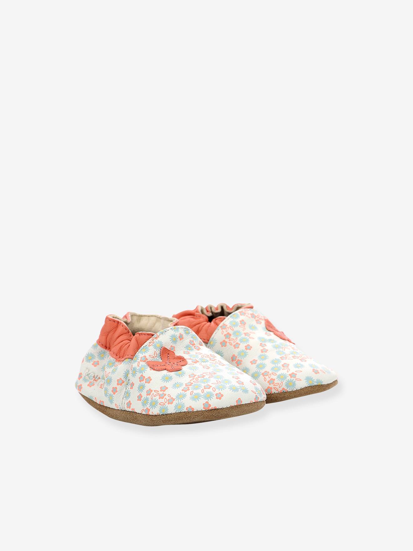 Chaussons cuir souple bébé Daisy Summer ROBEEZ© blanc imprimé