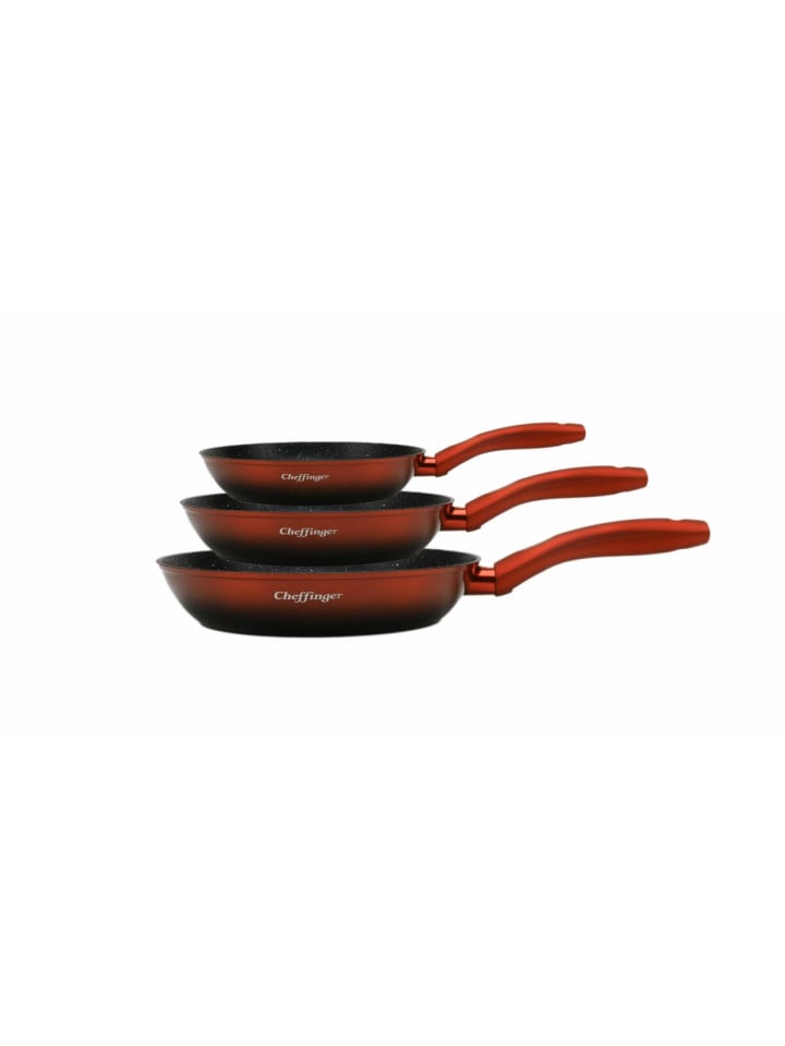 Cheffinger 3tlg Pfannenset Induktion Bratpfanne ø20-24-28cm in Rot günstig kaufen onesize