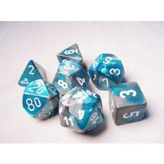 Steel-Teal w/white 7-Würfelset (Gemini)