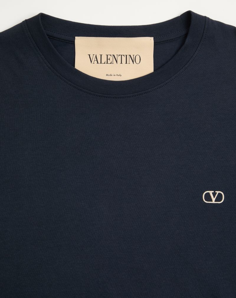 Valentino bomulds-T-shirt med V-logo-broderi