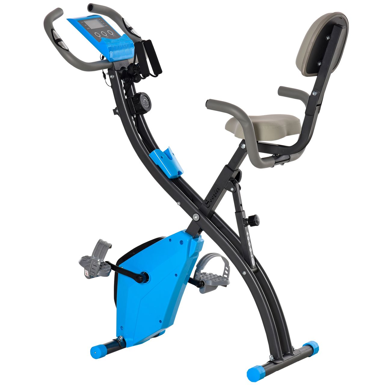 HOMCOM Heimtrainer 2-in-1 Fahrradtrainer LCD-Display klappbarer Hometrainer Trimmrad mit 8 stufig Blau Grau 97x51x115 cm