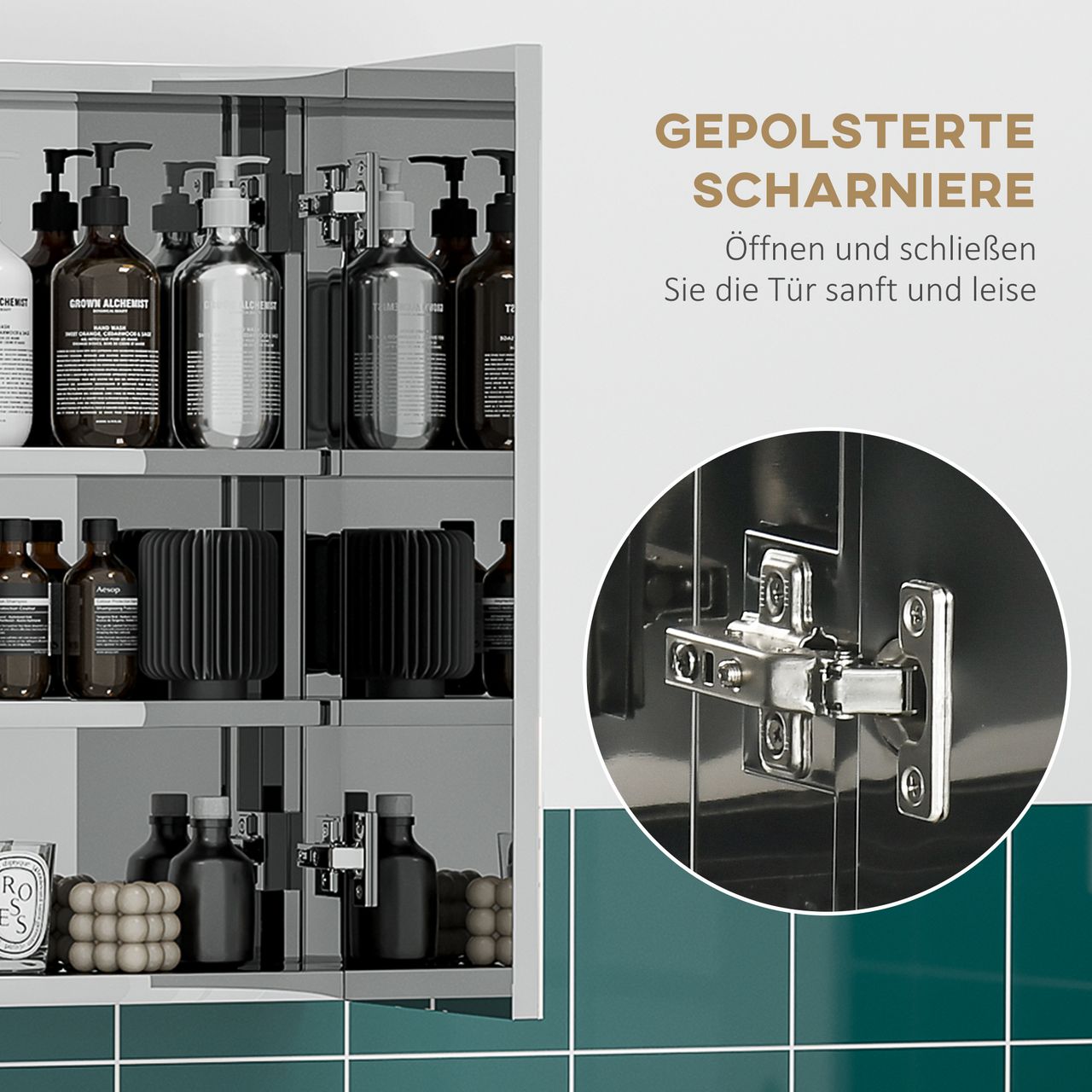 kleankin Spiegelschrank, Hängeschrank, Badezimmerschrank mit 3 Türen, Edelstahl