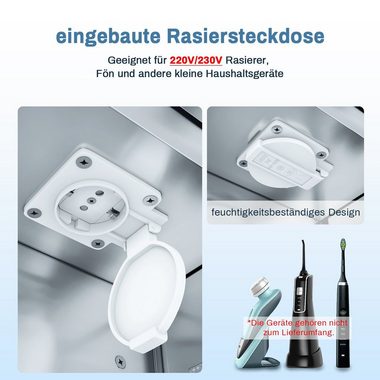 SONNI Badezimmerspiegelschrank Spiegelschrank 2-türig Bad LED Beleuchtung Badspiegel 70cm Breite Steckdose, Badschrank, Badezimmerspiegelschrank