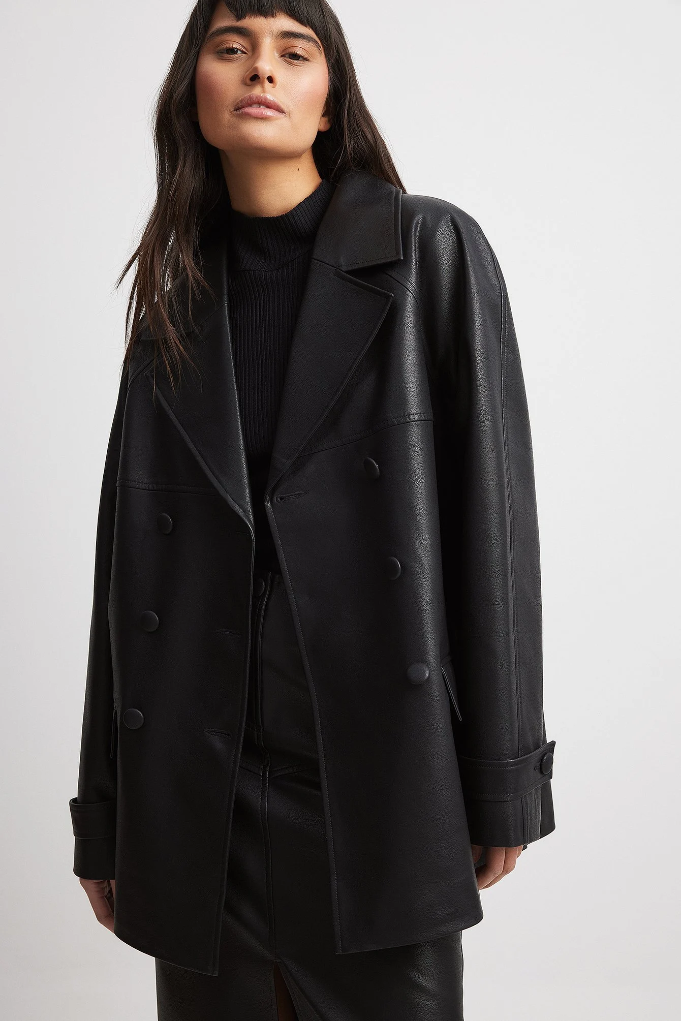 Doppelreihige Oversize-PU-Jacke