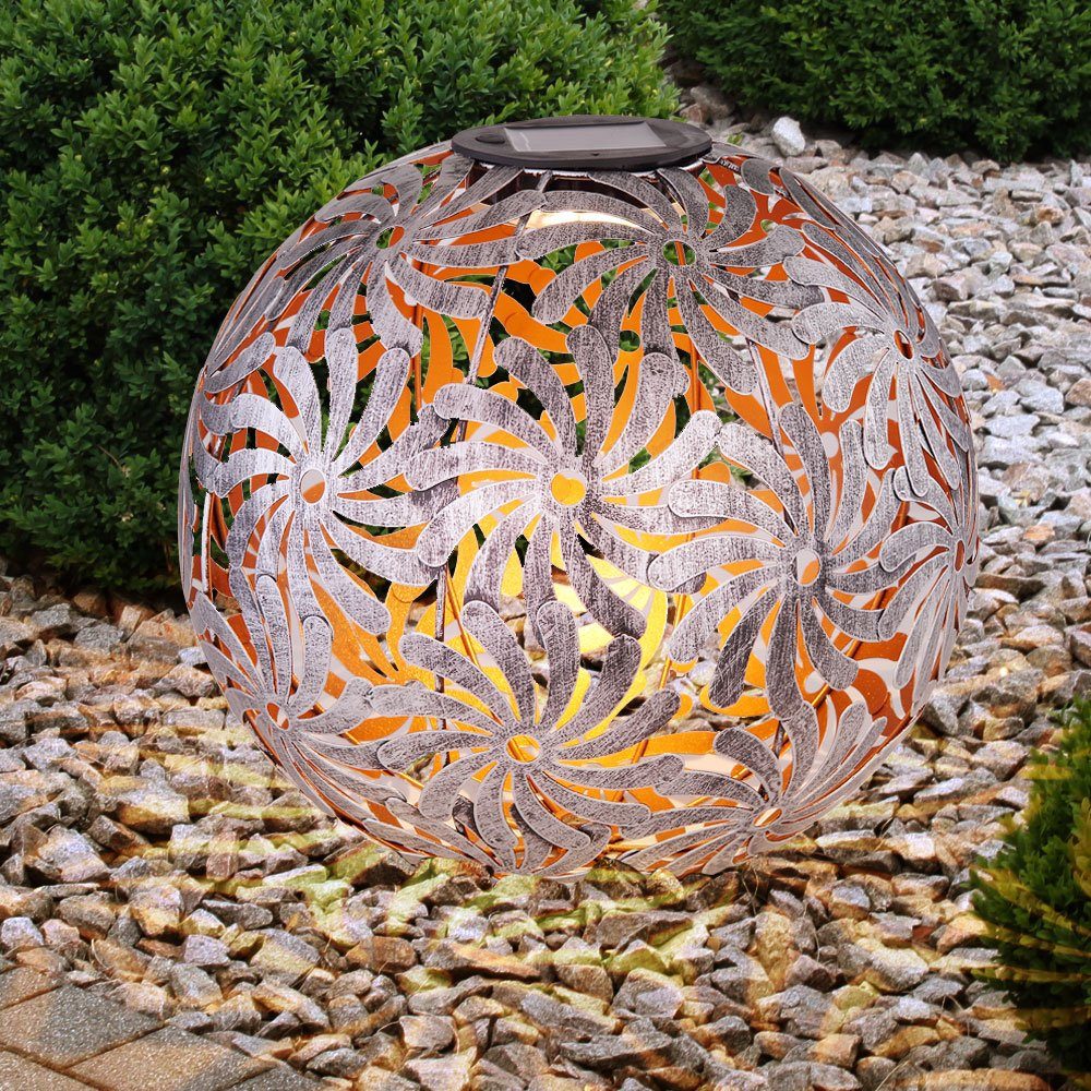 etc-shop LED Gartenleuchte, LED-Leuchtmittel fest verbaut, Warmweiß, Solarkugel für Außen Solarleuchte silber-grau Stecklampe Garten
