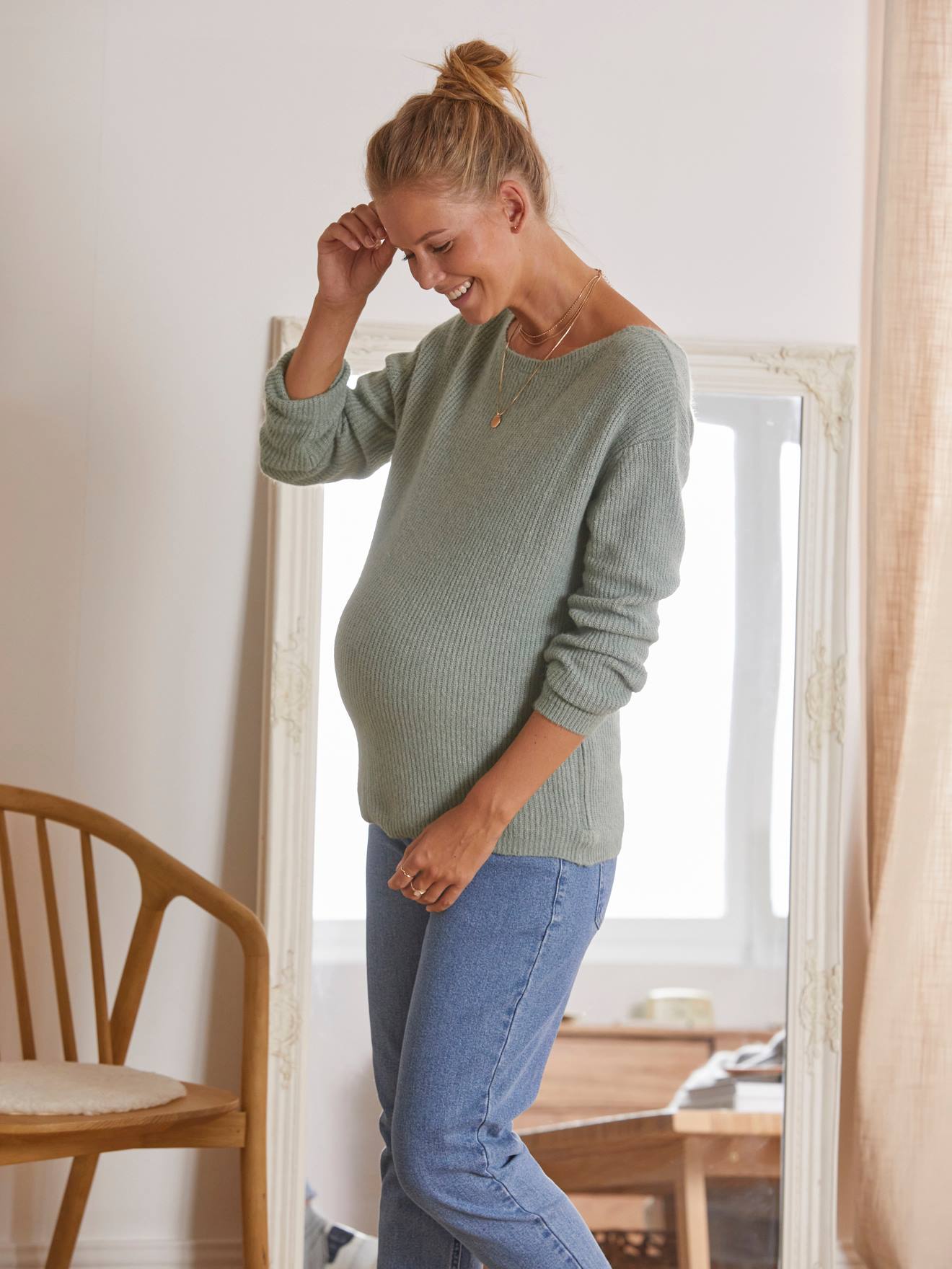 Pull devant/dos grossesse et allaitement rose
