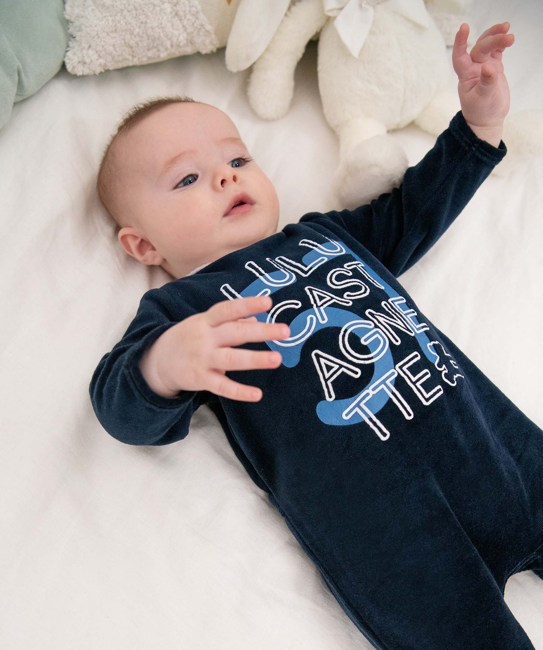 Pyjama bébé en velours avec inscription - LuluCastagnette marine | GEMO